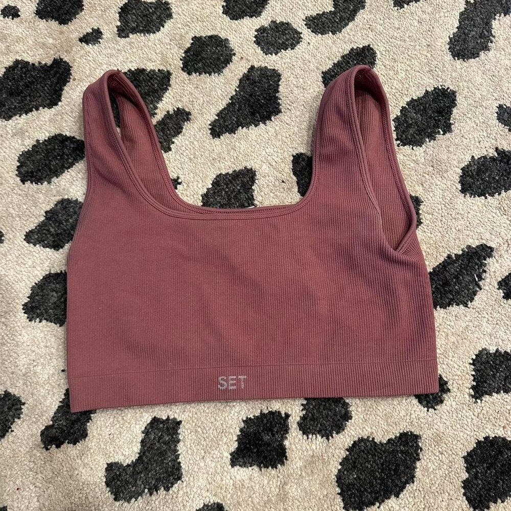 Set Active Pink Ribbed Crop - Picture 1 of 3